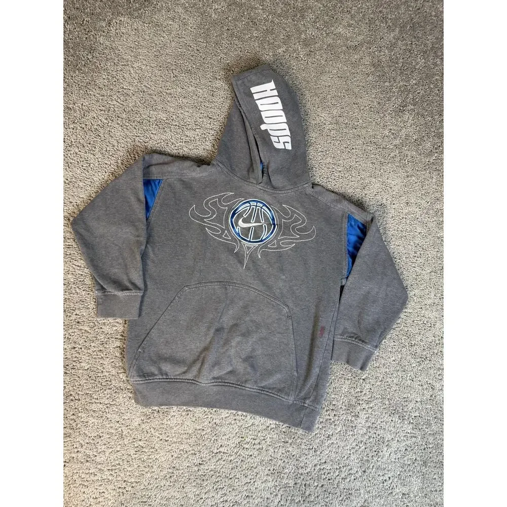 Nike Hoodie Boys M Gray Pullover Hooded Fleece Lined Graphic Pocket Logo